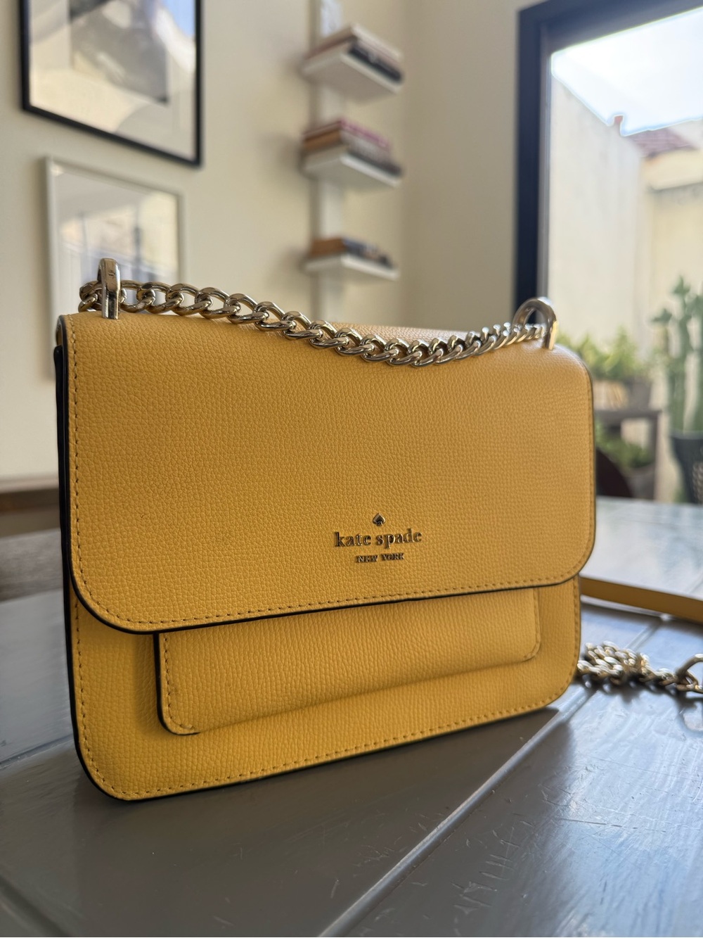 kate spade yellow leather chain-strap crossbody bag